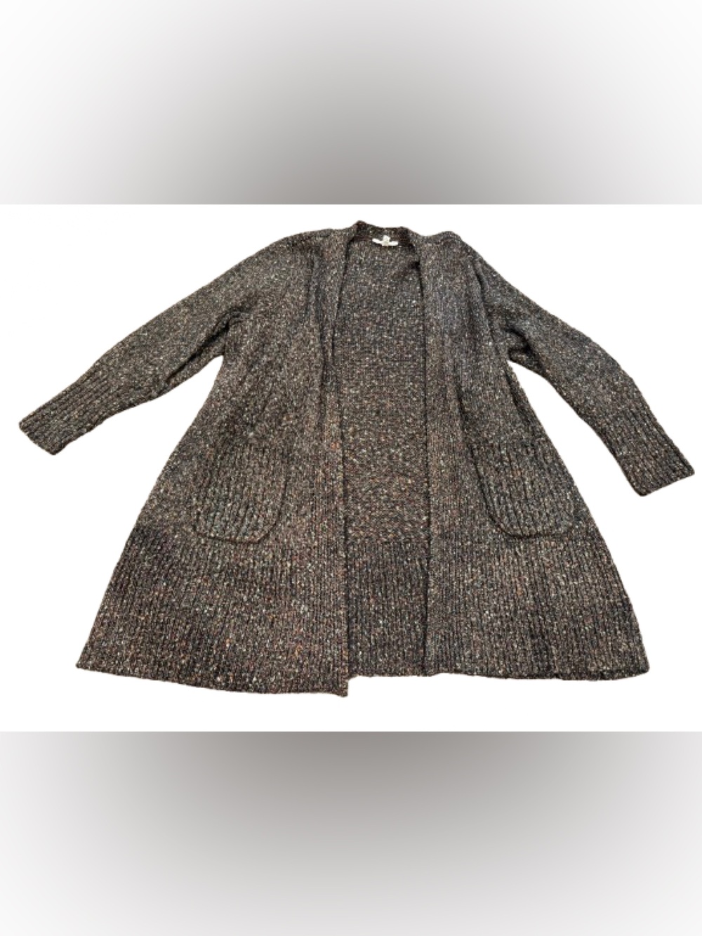 Terra & Sky Women’s Speckled Charcoal Open-Front Long Cardigan Size 1X